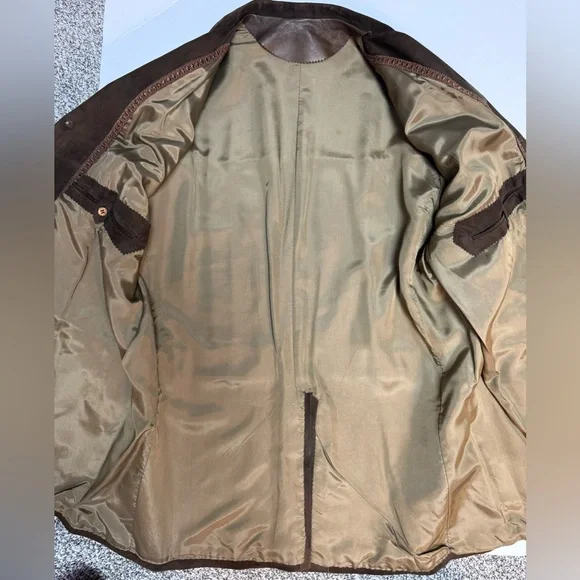 Men's Vintage Brown Suede Jacket, belt and pockets, L - Picture 9 of 16